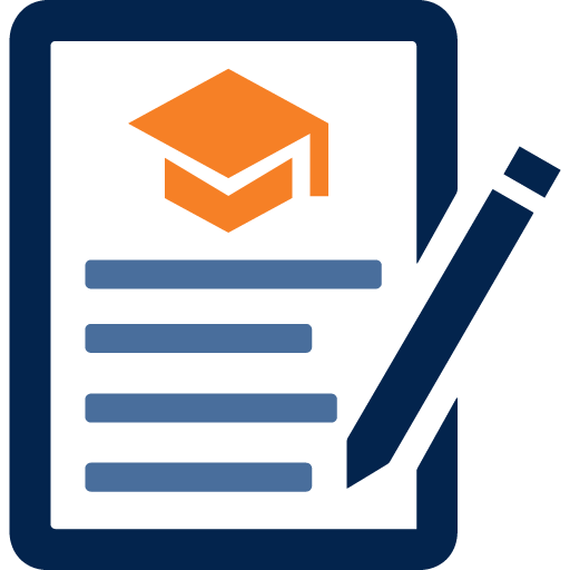 Graduation icon with orange mortarboard and blue pencil