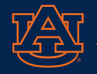 AU logo, interlocking, orange on blue