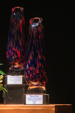 Faculty Awards trophy sits on table