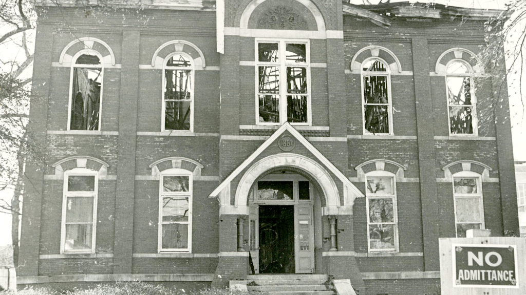 Fire damage to Hargis Hall, 1978